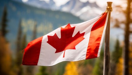 Wall Mural - Isolated Canadian flag with depth of field capturing vibrant red and white colors