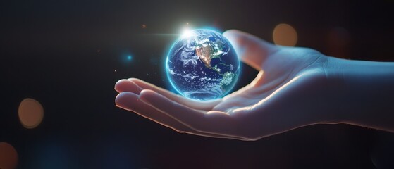 Canvas Print - A hand holds a glowing globe, symbolizing care, responsibility, and the interconnectedness of the earth and humanity.