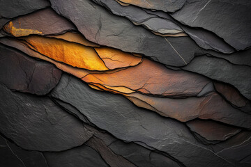 Black slate rock texture background with wave patterns, a dark abstract wallpaper for wall decoration. Created with Ai