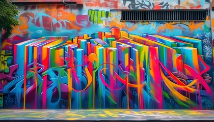 Wall Mural - Vibrant Urban Wall Mural Featuring Colorful Streaks in Graffiti Style Digital Art