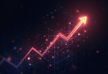 Abstract digital background with glowing arrows pointing upwards, representing growth, progress, investment economy, futuristic upward arrow graph. Big data and business growth