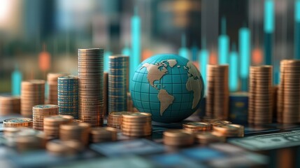 Wall Mural - a visual representation of global finance with coins and charts, symbolizing economic growth and inv