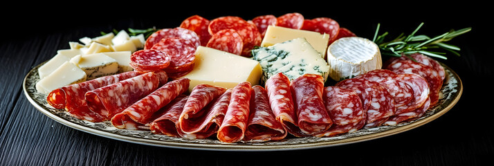 Platter featuring salami, prosciutto, and fresh cheese as traditional appetizers.