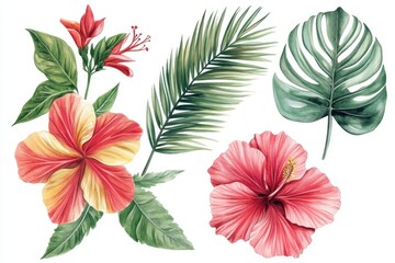 Wall Mural - Tropical Flowers and Leaves