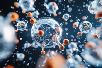 Wall Mural - Abstract rendering of molecules and particles in a dynamic environment, showcasing a molecular structure and movement in a scientific context.