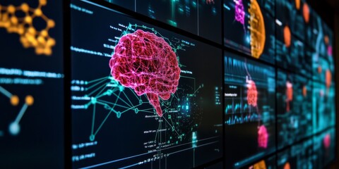 Aufkleber - Detailed view of a screen showing cognitive computing models in action, interpreting complex patterns and data in real-time.