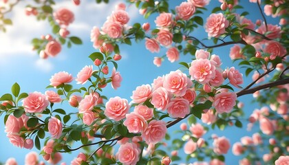 Wall Mural - Delicate Pink Blossoms Gracing a Branch in Springtime Elegance