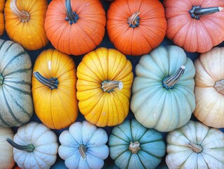 Diverse pumpkins at harvest time