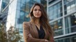 © Jakkarin - Confident Businesswoman in Chic Blazer Standing in Front of Modern Office Building