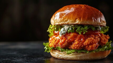 Wall Mural -  Chicken sandwich with lettuce, tomato sauce, mayo on ciabatta roll