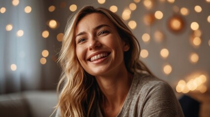 A happy woman at home