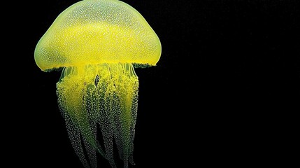   A close-up of a jellyfish on a dark background with droplets of water falling from its head