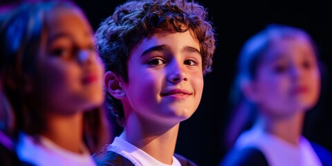 Aufkleber - Students perform in a school play, with a close-up on stage makeup and focused expressions, as vibrant lighting highlights the energy of school events