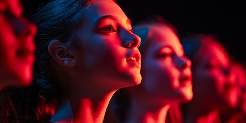 Aufkleber - Students perform in a school play, with a close-up on stage makeup and focused expressions, as vibrant lighting highlights the energy of school events