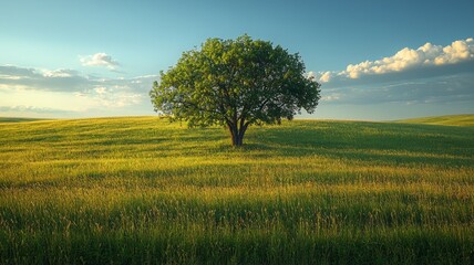 Canvas Print - Lush Green Tree on Open Meadow Landscape