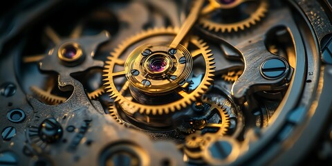 Aufkleber - Close-up of a watch's intricate mechanism with golden gears.