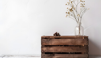 Wall Mural - Wooden crate on table against white background. Space for text