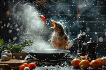 Wall Mural - Animal cook kitchen artwork weird 