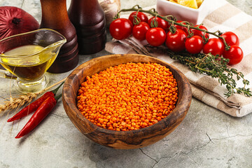 Raw red lentil for cooking