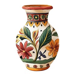 Wall Mural - Hand-painted ceramic vase with floral design.