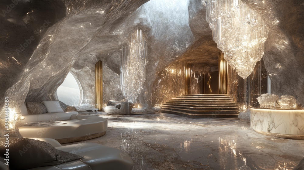 Luxurious underground office interior design with sparkling crystal ...