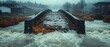 © fangphotolia - A bridge collapsing under the weight of fastmoving floodwaters, debris piling up as the river rises, bridge collapse flood, flood destruction