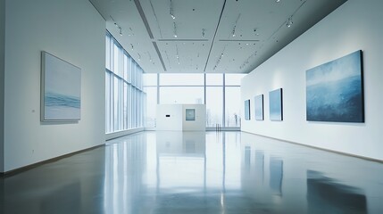 Poster - Empty art gallery with paintings on the walls.