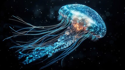 Canvas Print -   A clear close-up of a jellyfish against a black backdrop with its sharp focus on the head