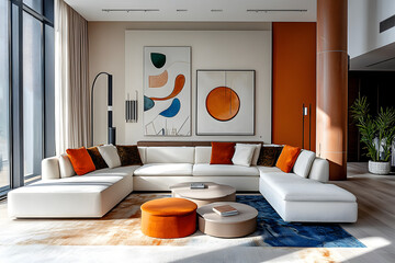 Wall Mural - Minimalist interior design of modern living room.