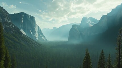 Poster - Misty Morning in Yosemite Valley