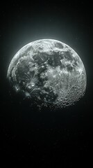 Canvas Print -  A monochrome image depicts the lunar disc set against a starry background, with celestial bodies visible in both the night sky and foreground