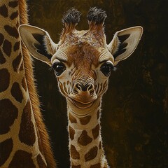 Wall Mural -  A giraffe's face in close-up with another in the backdrop