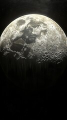 Sticker -   Close-up photo of the moon at night surrounded by cloudy sky and water on its surface