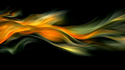 Sticker - Abstract swirling flames in vibrant orange and green colors against a black background creating a dynamic visual impression