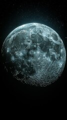 Sticker -   An artistically rendered image depicts a massive moon in the star-studded nighttime sky, with celestial orbs adorning its lunar surface