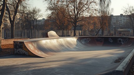 Canvas Print - Empty Skate Park with a Halfpipe