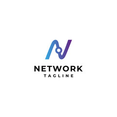 Wall Mural - initial N network technology in modern futuristic vector logo design style