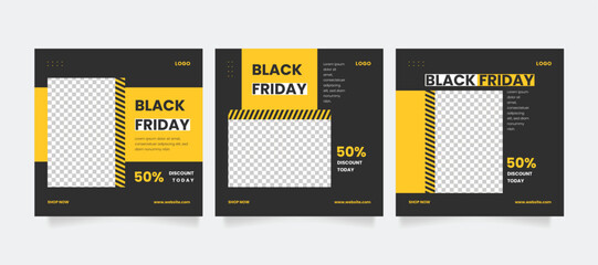 Wall Mural - black friday sale banner or offer template with photo college. promotional web banner for instagram 