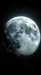 Wall Mural -   A zoomed-in photo of an enormous moon against a backdrop of celestial bodies, specifically stars surrounding the moon and positioned centrally within the sky