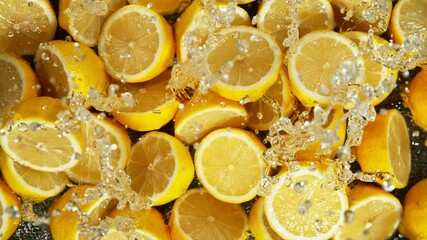 Fototapete - Super Slow Motion Shot of Splashing Fresh Lemons . Filmed on High Speed Cinematic Camera at 1000fps .