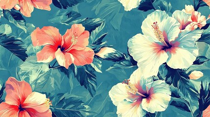 Canvas Print -   Close-up of blue background with flowers and leaves at the base