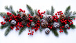 © Bartek - Festive Holiday Garland with Red Berries, Pinecones, and Snow-Dusted Greenery on White Background for Winter Decorations
