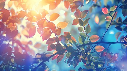 Wall Mural - The sun is shining clearly and the leaves are a rainbow of color