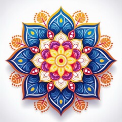 Mandala art design also called rangoli, decorative elements on white background