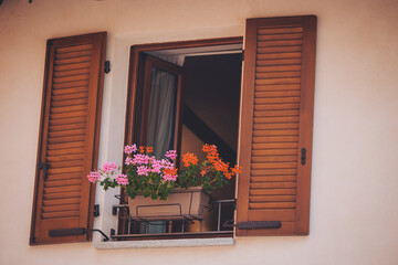 medieval vintage window. medieval Village building detail. Italy, Europe