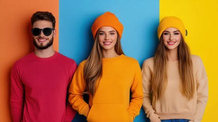 Colorful Fashion with Friends Against Bright Backgrounds