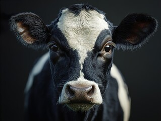 Poster - Close Up Portrait of a Black and White Cow