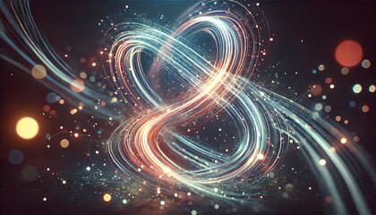 Wall Mural - An abstract digital artwork featuring glowing, intertwined light trails or ribbons, set against a dark background