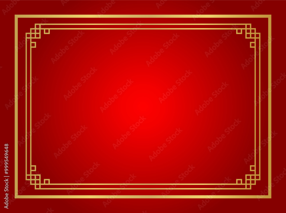 chinese certificate frame rectangle, red background, certificate line frame, antique china border gold frame, chinese new year frame outline