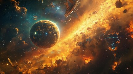 Wall Mural - space, the final frontier. planets, majestic and mysterious, dot the vast expanse. sleek spaceships 